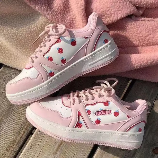 Lourdasprec 2022Kawaii Strawberry Zapatillas Mujer 2021 Autumn Woman Vulcanize Shoes Fashion Patchwork Pink Female Shoes Casual Ladies Footwear