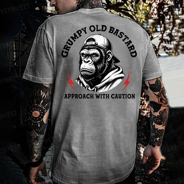 Men's Grumpy Old Bastard Approach With Caution Monkey T-shirt