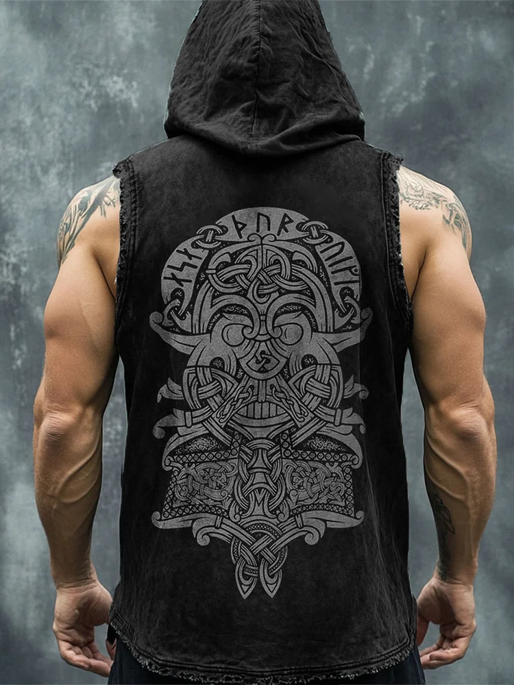 Herren Viking inspirierte Print gewaschene Tank Top