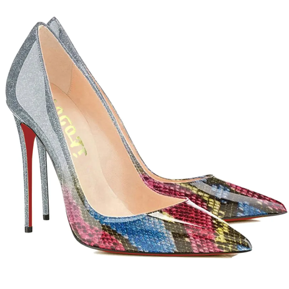 100mm Fashion Heels Party Pumps Gradient Color Blue Mixcolor-vocosishoes