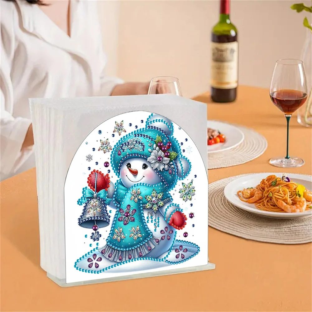 DIY Christmas Snowman Acrylic DIY 5D Diamond Art Painting Napkin Holder Set
