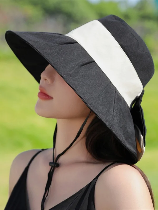 Bowknot Contrast Color Pleated Split-Joint Fisherman Hat Sun Hat
