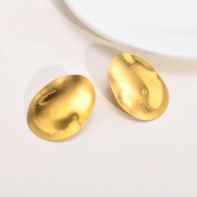 1 Pair INS Style Oval Plating 304 Stainless Steel 18K Gold Plated Ear Studs