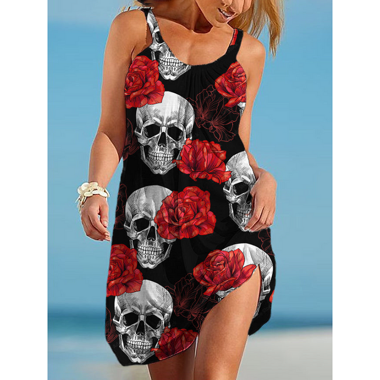 Women's Skull Floral Print Suspender Skirt socialshop