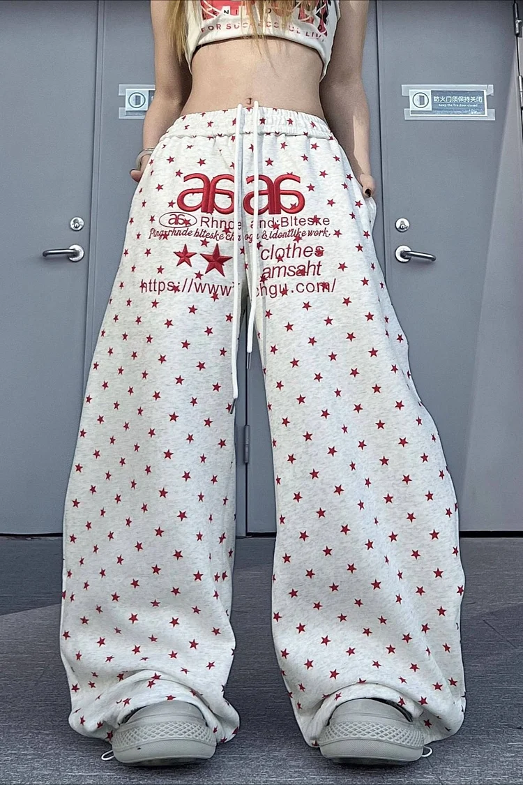 Star Letter Embroidered Cotton Baggy Sweat Pants