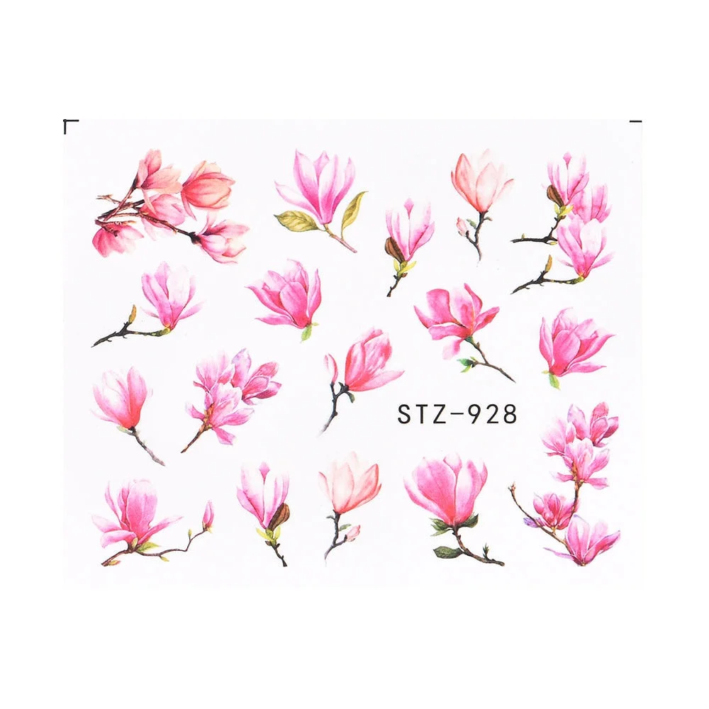 Coloful Flower Leaf 3D Stickers on Nails Decoration Tattoo Water Decals Nail Sticker UV Gel Slider Manicure Wraps-Nail Inspo