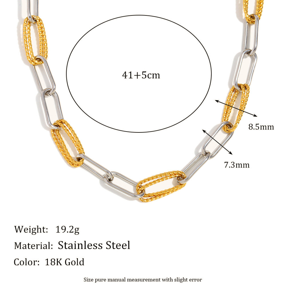Simple And Versatile Personality Necklace Stainless Steel Plated 18K Gold Personality Paper Clip Twist Combination Chain