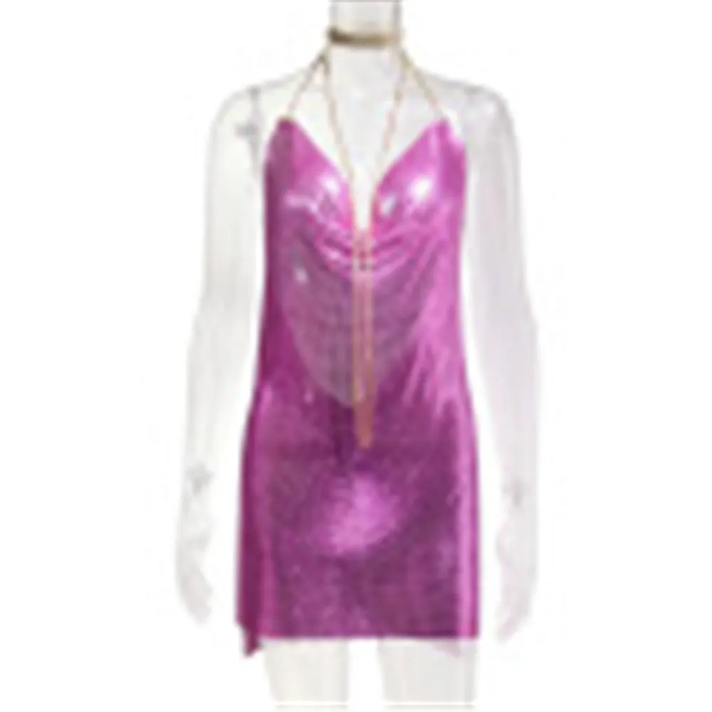 Uveng Uveng Station Fashion Nightclub Low Back Strapless Deep V Metal Dress