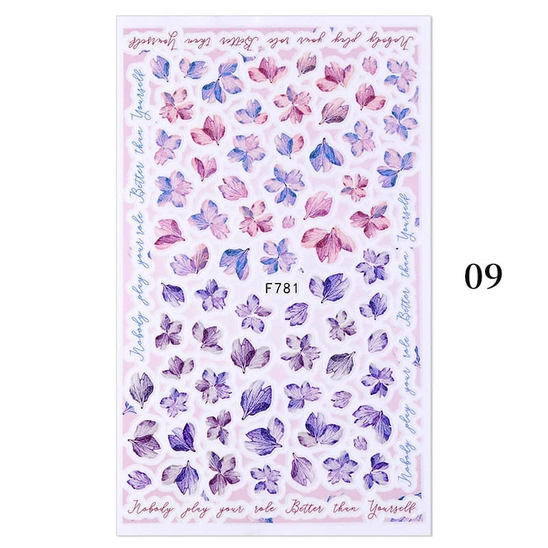 1PC 3D Nail Stickers Flowers Leaves Self-Adhesive Slider Letters Nail Art Decorations Love Heart Decals Manicure Accessories-Nail Inspo