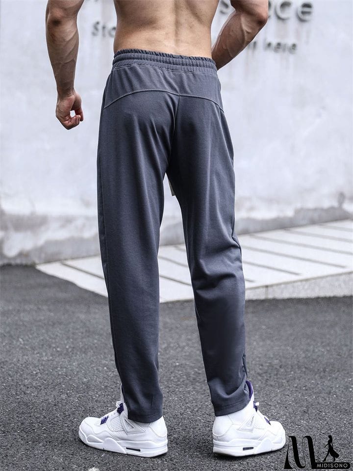 MidiSono - Men's Straight Leg Mid-Rise Drawstring Leisure Pants