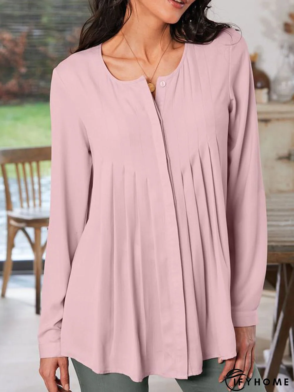 Women's Loosen Plain Tunic Blouse Casual Long Sleeve Crew Neck Fall Winter | IFYHOME