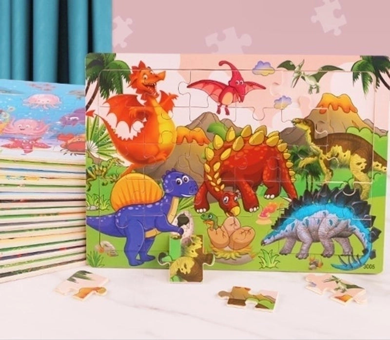 Puzzles Cartoon Dinosaur Mermaid Wood Toys