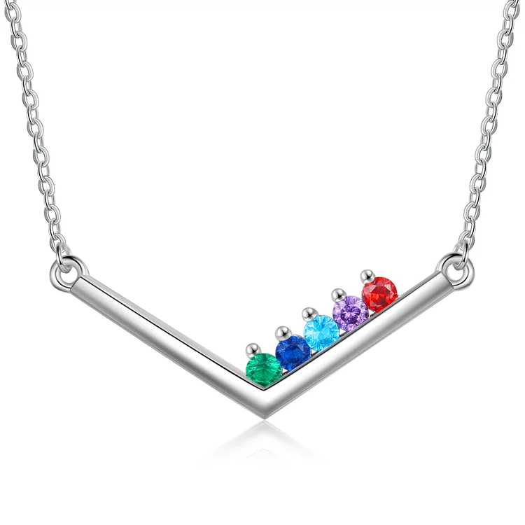 Personalized Bar Necklace with 5 Birthstones Family Necklace