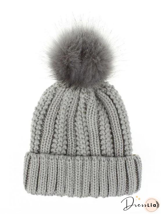 Fuzzy Ball Classic Winter Knitted Hat for Women