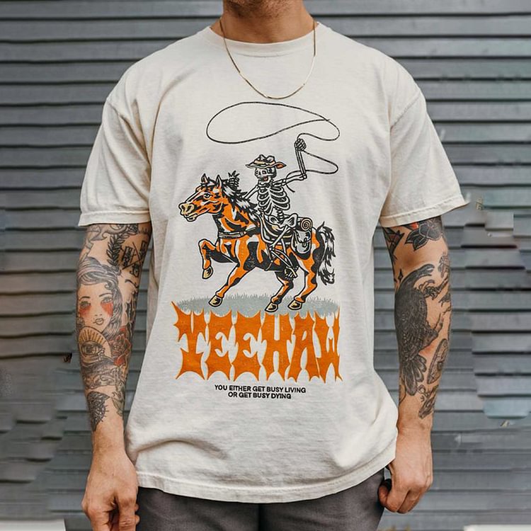 Men's Fashion Denim Print Crew Neck T-Shirt