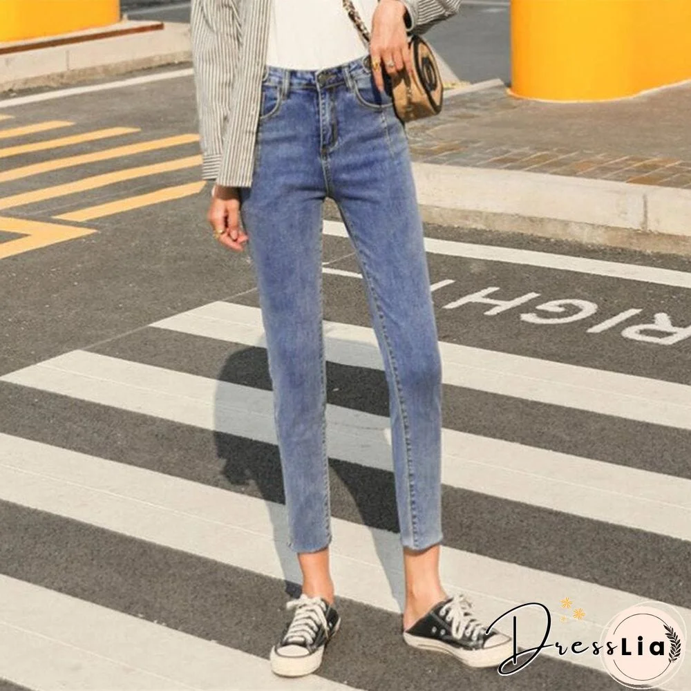 Woman Skinny Jeans High Waist Clothes Blue Denim Clothing Streetwear Vintage Quality Summer Sretch Fashion Harajuku