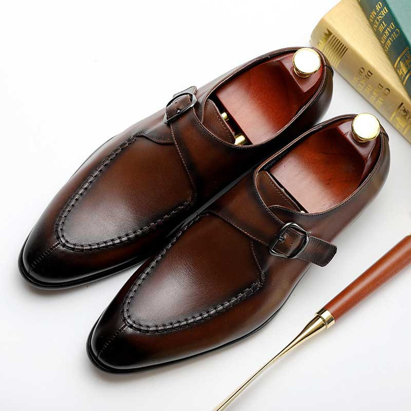 Vintage Mens Buckle Leather Dress Shoes Business : Free Shipping