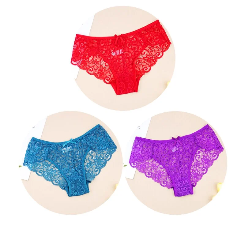 Billionm Sexy Women Lace Panties Underwear Breathable Briefs Transparent Floral Bow Soft Comfort Lingerie Size S M L XL