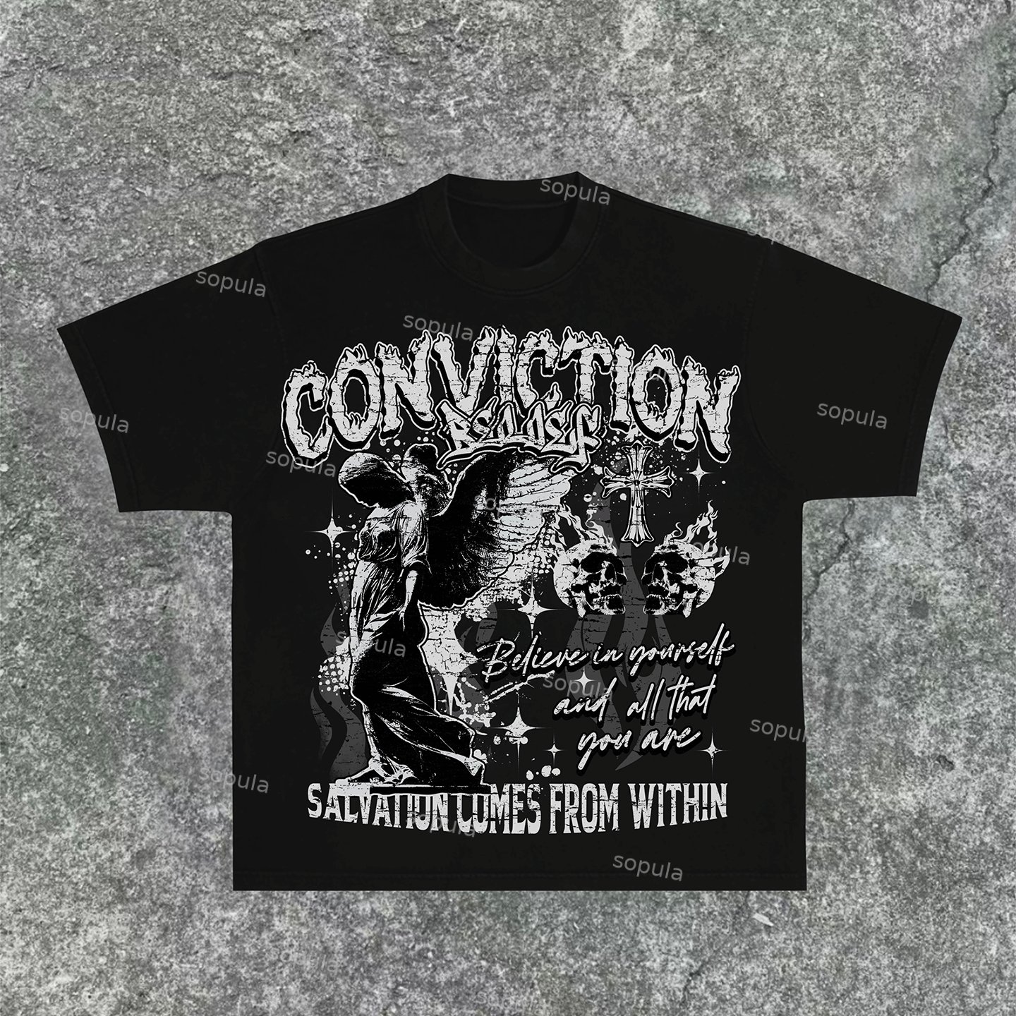 Sopula Vintage Firm Belief Printed Religion Graphic Cotton T-Shirt - Sopula｜Premium Graphic Tees & Graphic Clothing