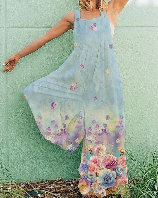 Casual Plus Size Sleeveless Print Jumpsuit