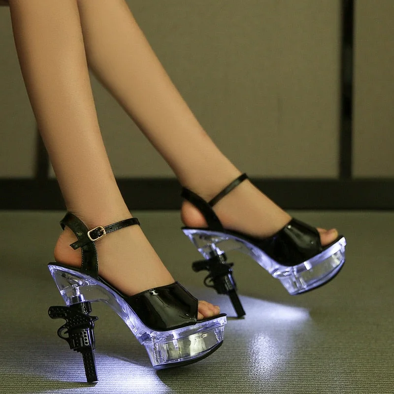 sandals high heel 14cm light new women&#39;s pole dancing party model catwalk fashion brand gun heel shoes