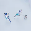 925 Sterling Silver Asymmetric Bird Zircon Stud Earrings