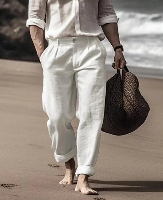 Daily Linen Straight Leg Pockets Solid Pant 