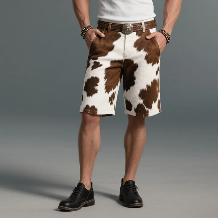 Okaywear Synthetic Horsehair Cow Pattern Slant Pocket Shorts 