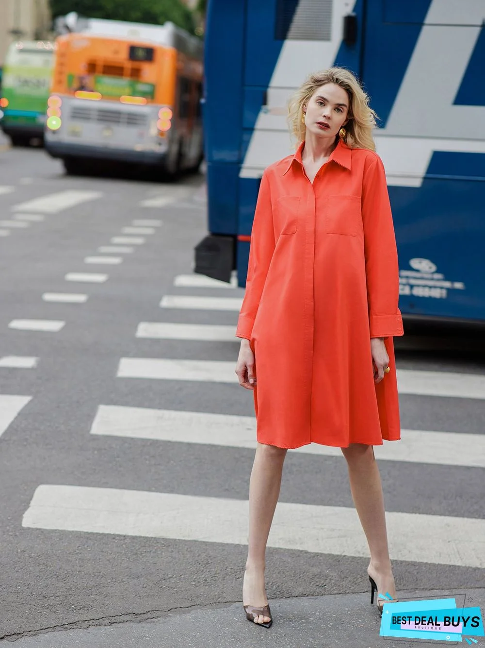 Shirt Dress Long sleeve Plain Simple Dress