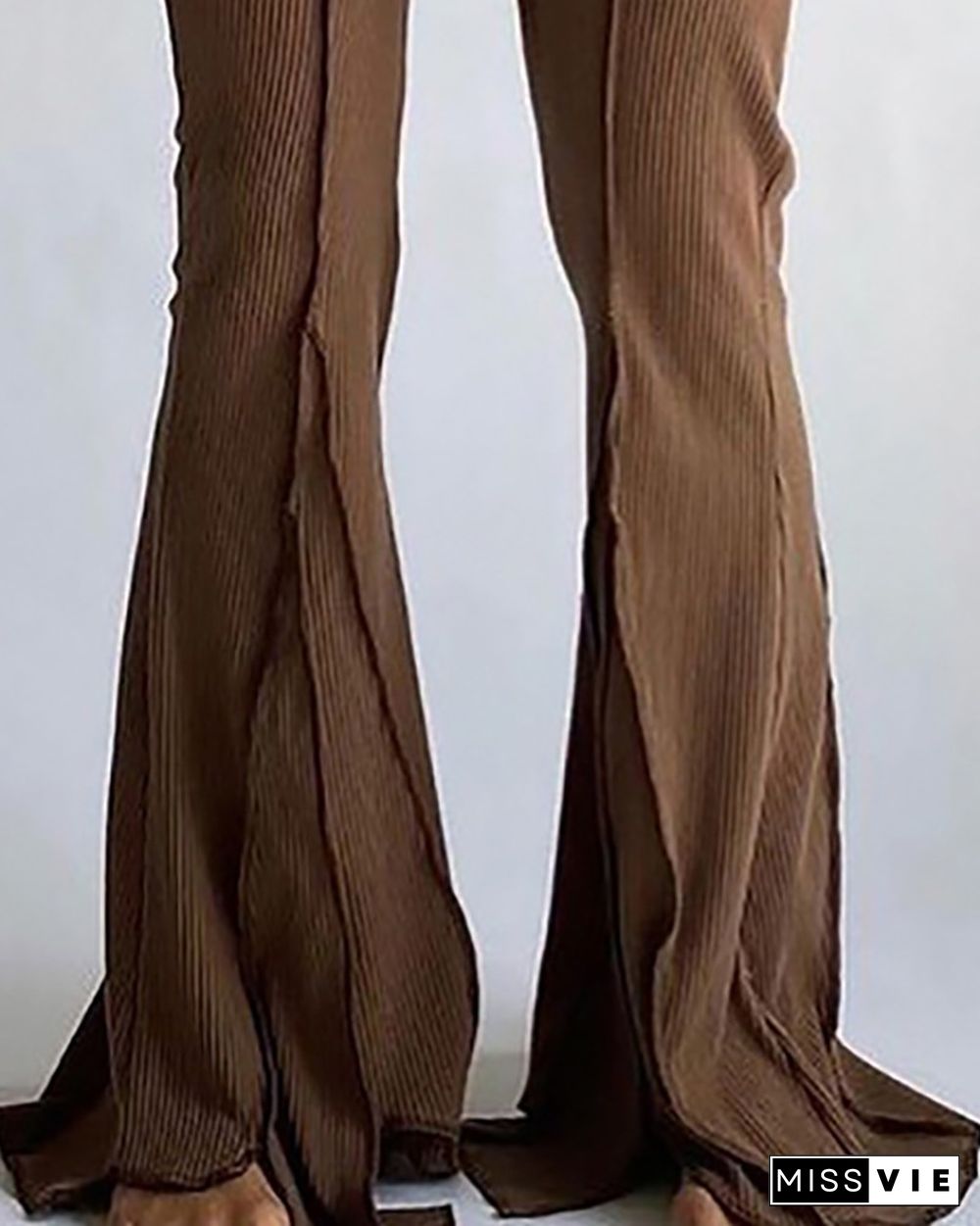 Contrast Piping Knit Bootcut Pants