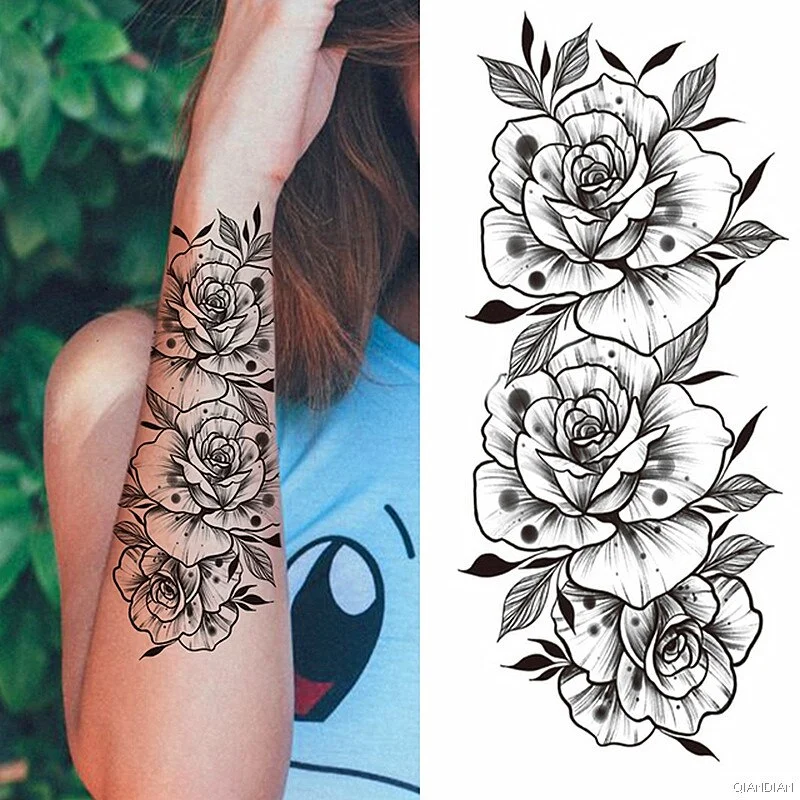 100 Piece Lot Black Flower Rose Waterproof Temporary Tattoos Sticker Wholesales Snake Letter Body Arm Leg Henna Fake Sleeve