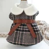 Pet Autumn Winter  Dog Warm Dresses Bow Lattice Skirt