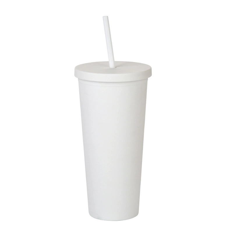 Double-layer Plastic Straw Cup With Lid 24oz Large-capacity Plastic Frosted Ready-to-hand Water Cup
