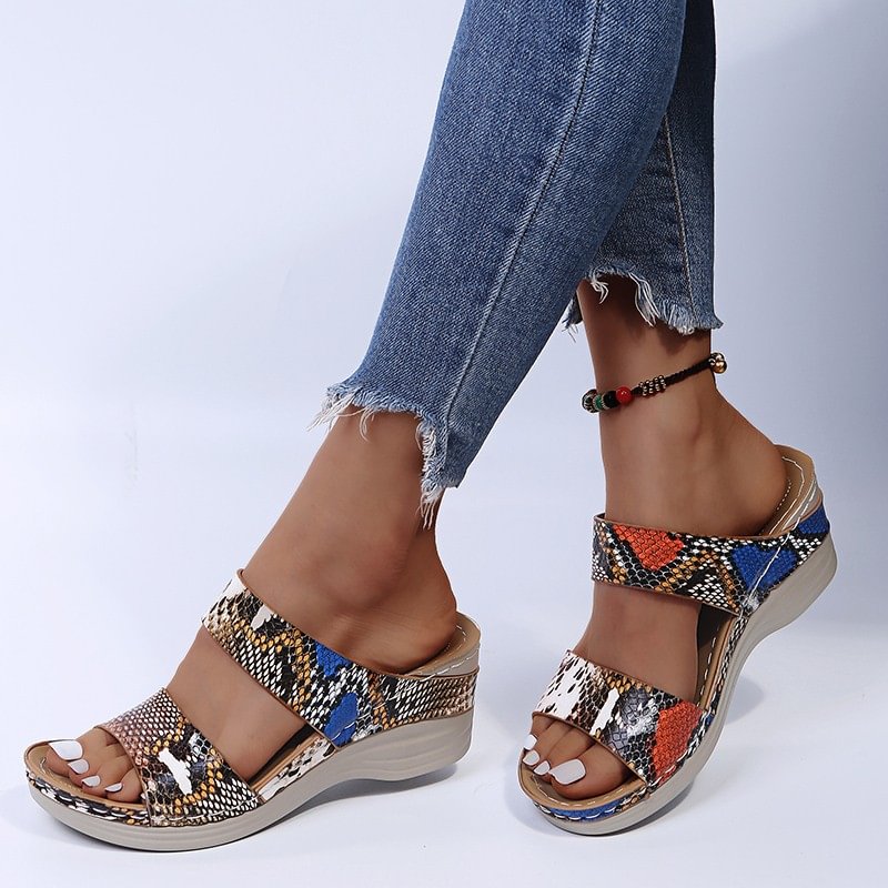 clarks new leopard print leather wedge soft sole sandals