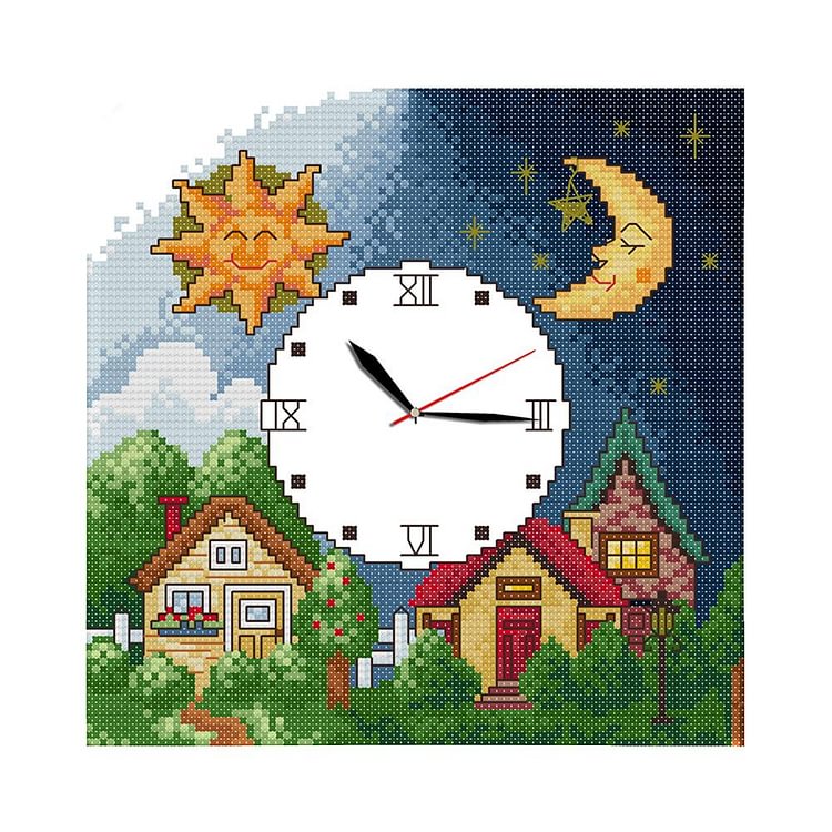 Joy Sunday - Day & Night - 14CT 2 Strands Threads Printed Cross Stitch Kit - 21x21cm(Canvas)