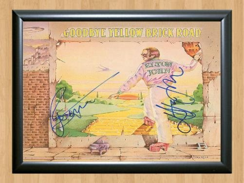 Elton John Bernie Taupin Goodbye Yellow Signed Autographed Photo Poster painting Poster Print Memorabilia A3 Size 11.7x16.5