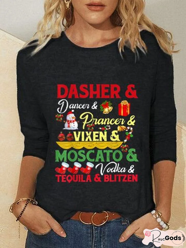 Dasher Dancer Prancer Vixen Moscato Vodka Tequila Blitzen Letter Cotton Blends T-Shirt