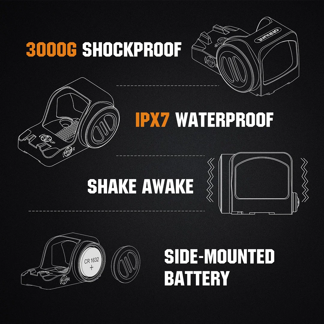 ohhunt&reg; 3 MOA Green Dot Reticle Open Reflex Sight 7075 Aluminum 3000G Shockproof Shake Awake Sight Compatible with Full-Size Glock MOS Systems