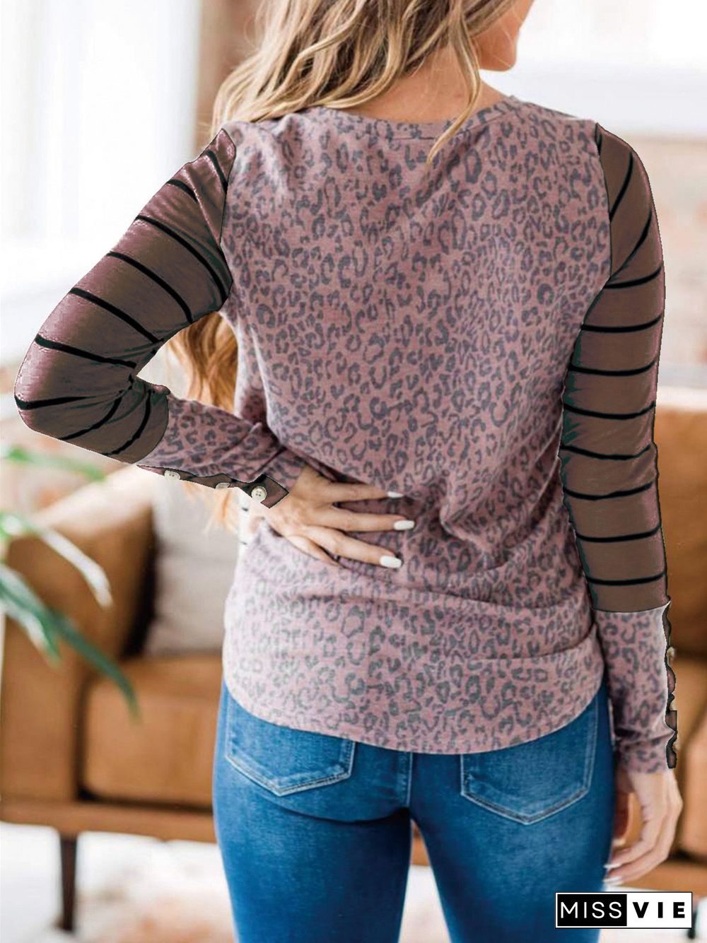 Women's Striped Long Sleeve Scoop Neck Tops