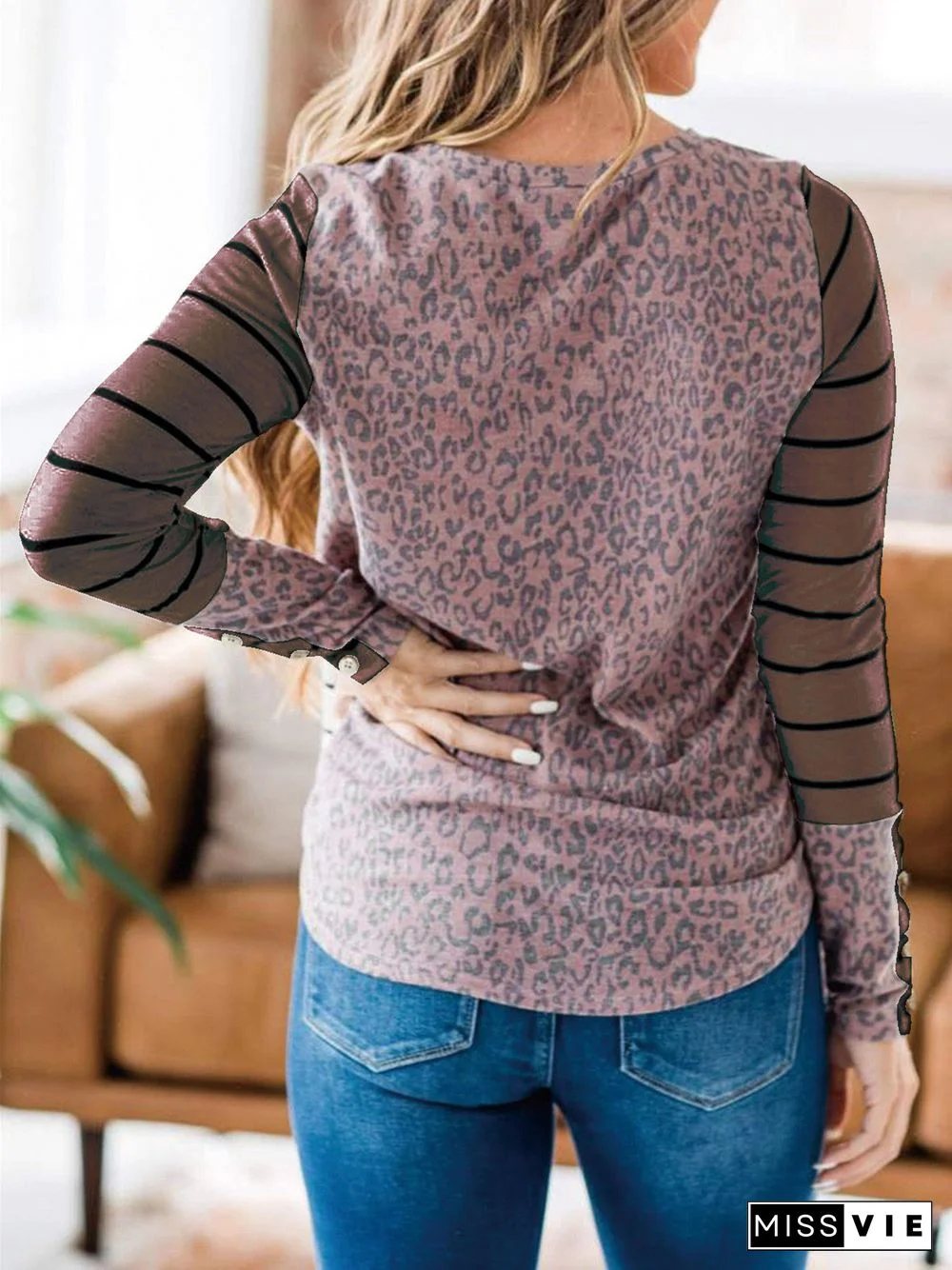 Women's Striped Long Sleeve Scoop Neck Tops