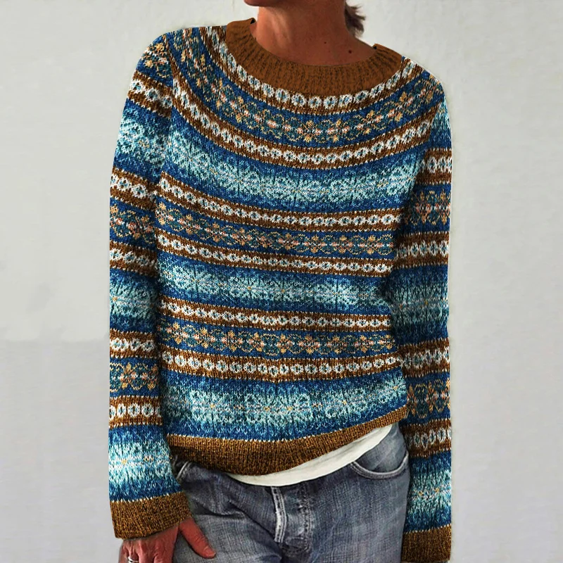 Retro Ethnic Snowflake Pattern Sweater