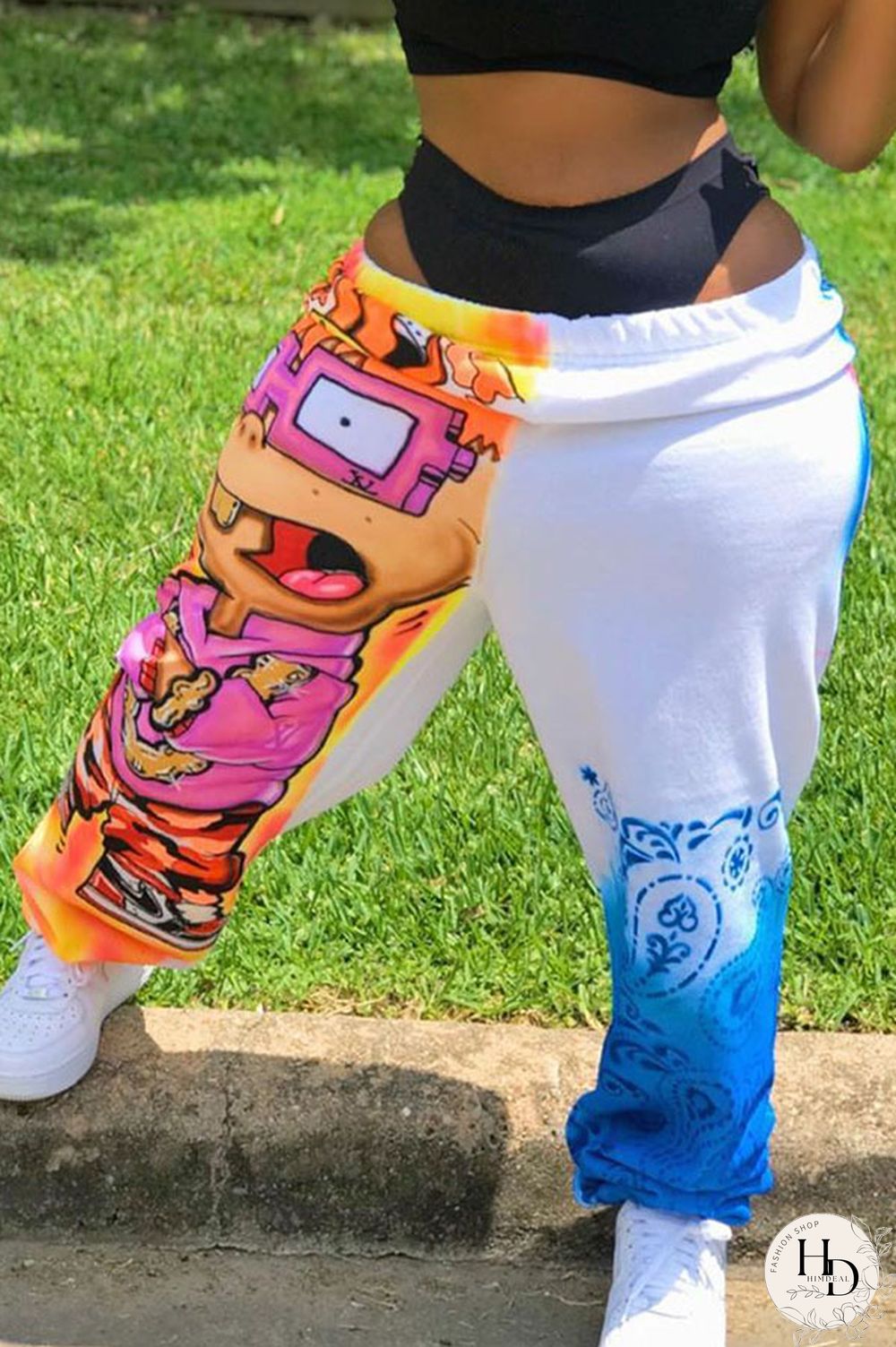 Black multicolor Elastic Fly Mid Print Harlan pants Pants Bottoms