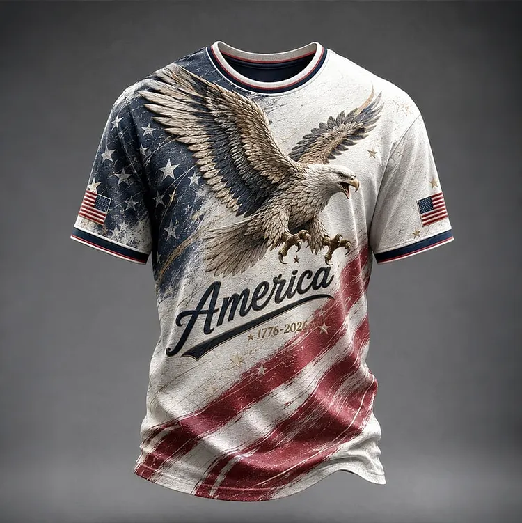 Men's Retro American Eagle Cross Pattern Casual T-shirt