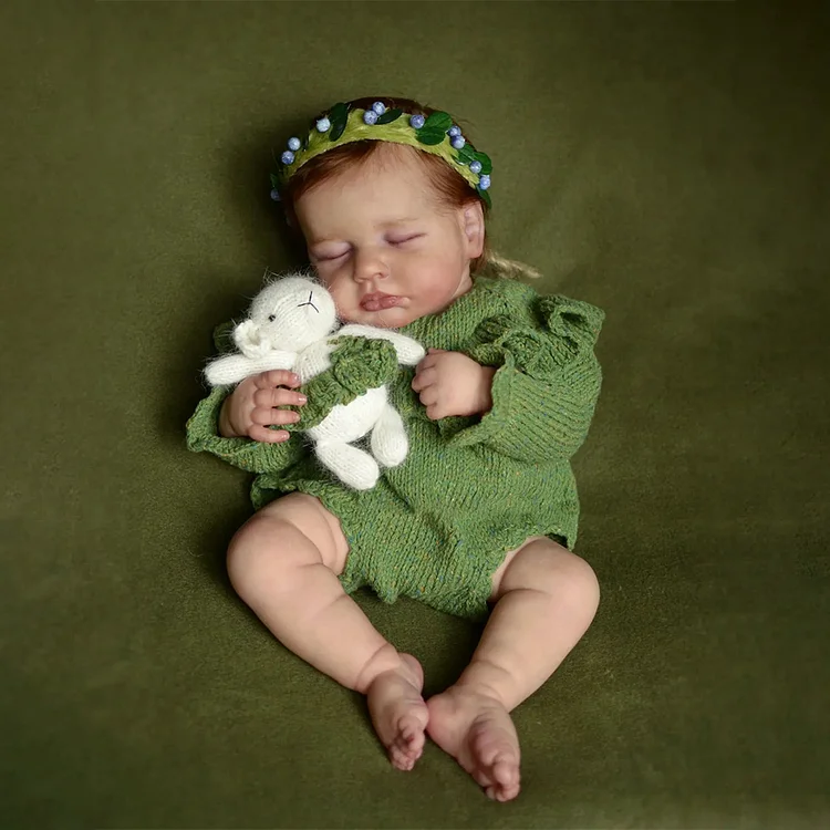 [Heartbeat💖 & Sound🔊] 20" Handmade Lifelike Reborn Newborn Baby Sleeping Girl Named Qunoa with Hand-Painted Hair