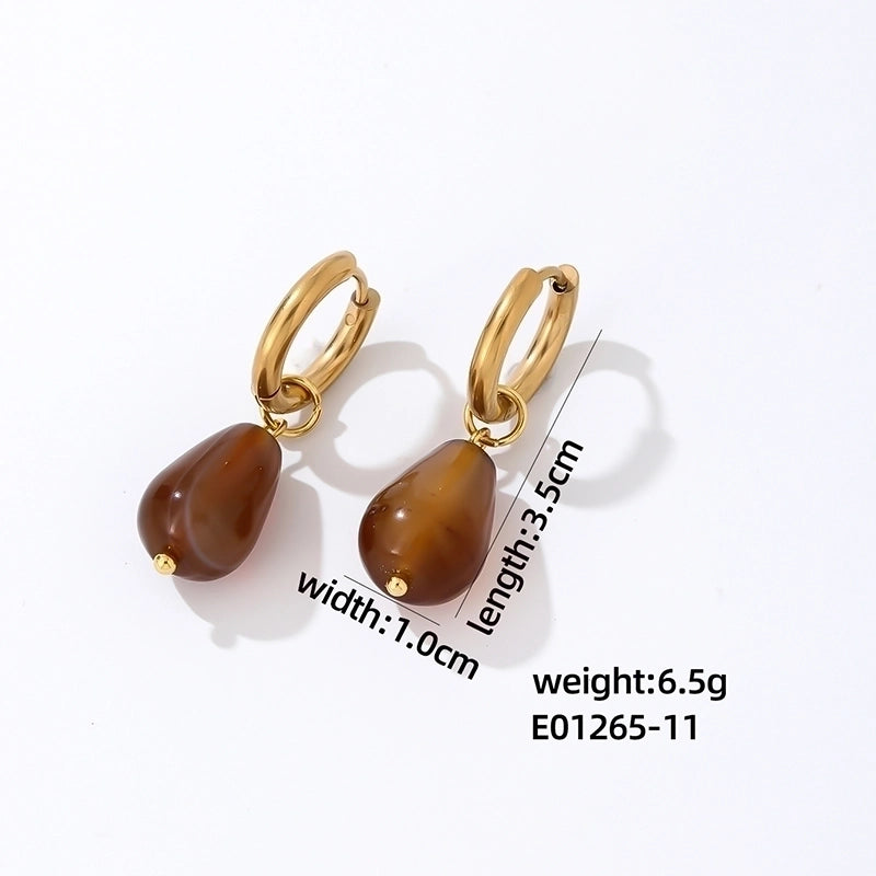 1 Pair Casual Minimalist Water Droplets Plating 304 Stainless Steel Natural Stone K Gold Plated Drop Earrings