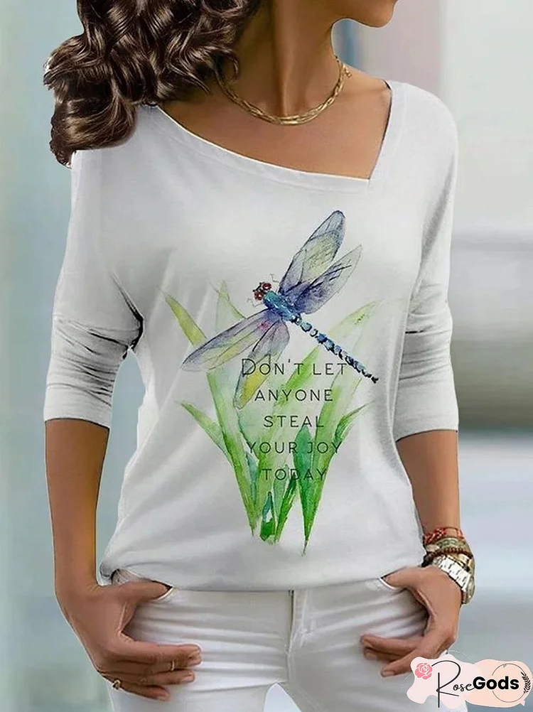 Asymmetrical Regular Fit Casual Dragonfly T-Shirt