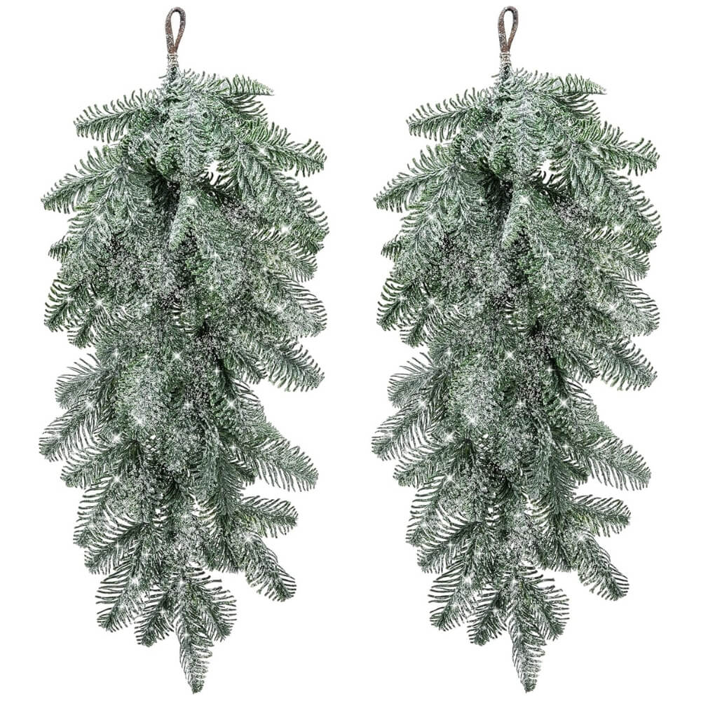 26.3" Artificial Christmas Snow Teardrop Swag (2 PCS)