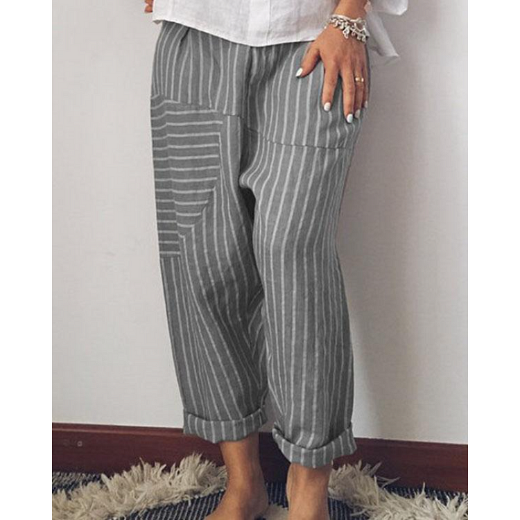Fashion Stripe Wide Leg  Linen Pants socialshop