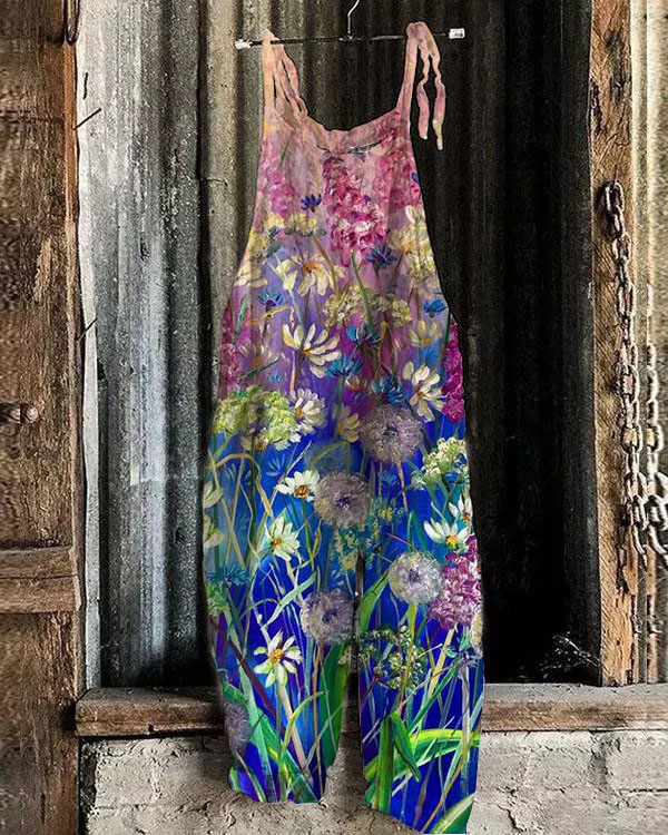 Women's  Flower Print Loose Casual Jumpsuit