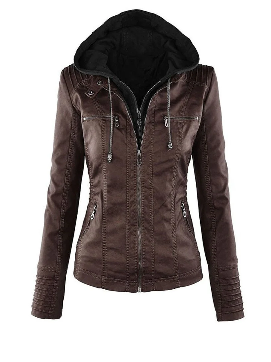 Fashion Removable Lapel Leather Jacket